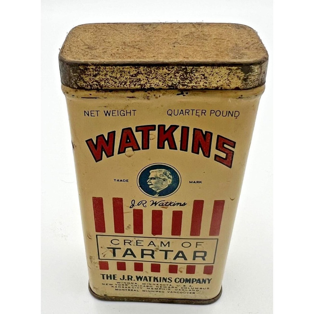 Vintage 1930's Watkins Cream of Tartar Spice Tin - J.R. Watkins Co. 1/4 Lb‎ Size